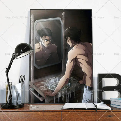 Anime Attack on Titan Eren Jeager Poster Self-adhesive Art Waterproof Paper Sticker Coffee House Bar Room Wall Decor