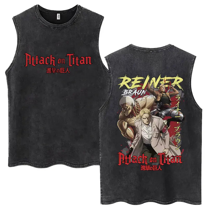 Anime Attack on Titan Eren Jaeger Graphic Vintage Washed Tank Tops Y2k Summer  Loose water washed vest for both men and women