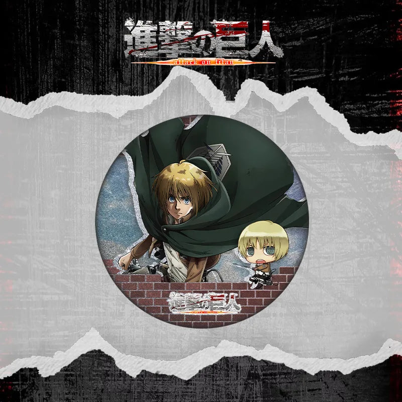 Attack on Titan Double Flash Badge 201 230 Anime Merchandise 75mm 58mm Plain Surface Laser Silver Glitter Pin Character Series