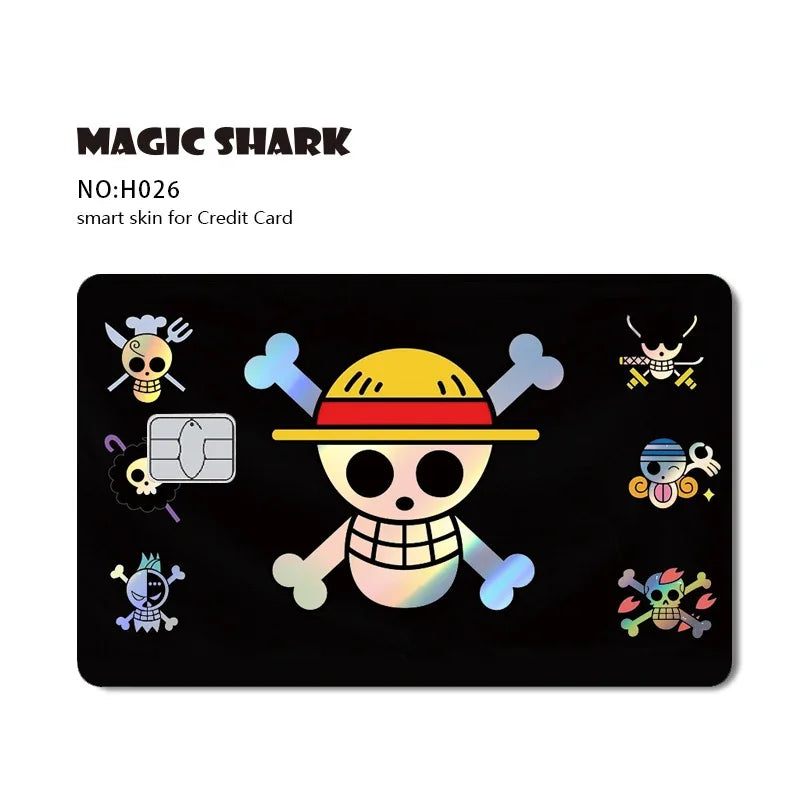 Magic Shark Luffy Zorro Ace Skull Anume Holographic Shinny Laser Sticker Film Skin for Credit Debit Card