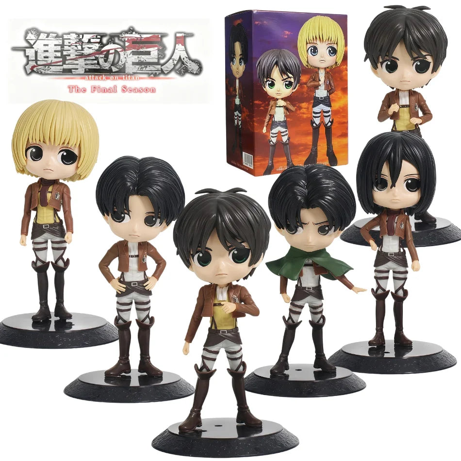 14cm Anime Attack on Titan Figure Eren Yeager Action Figure Levi Ackerman/ Mikasa Ackerman Figurine Qposket Model Doll Toys Gift
