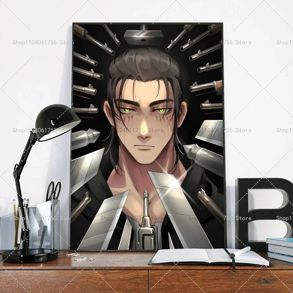 1PC Anime Attack On Titan Eren Jeager Poster Self-adhesive Art Waterproof Paper Sticker Coffee House Bar Room Wall Decor