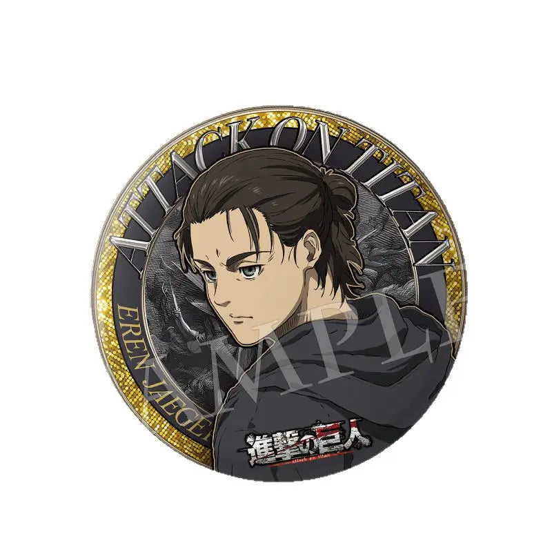 Attack on Titan 75mm Double Flash PET Matte Laminated Badge Mikasa Levi Ackerman Anime Merchandise Action Figure Collectible