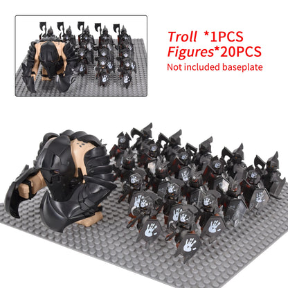 Giant Troll Monster 20Pcs Armored Orc Infantry Figures Medieval Army Building Bricks, Removable Shield Scene Collectible Toy﻿﻿