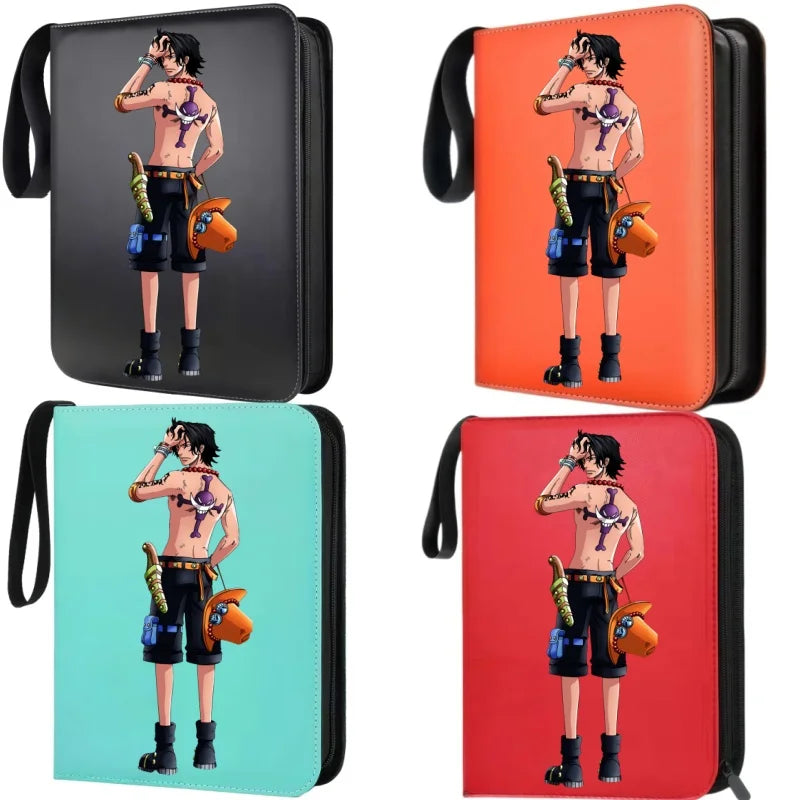 400pcs Large Capacity PU Zipper Card Album One Piece Luffy Zoro Nami 4-grid Loose-leaf Card Binder Anime Collectors Kids Gift