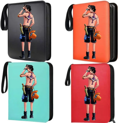 400pcs Large Capacity PU Zipper Card Album One Piece Luffy Zoro Nami 4-grid Loose-leaf Card Binder Anime Collectors Kids Gift