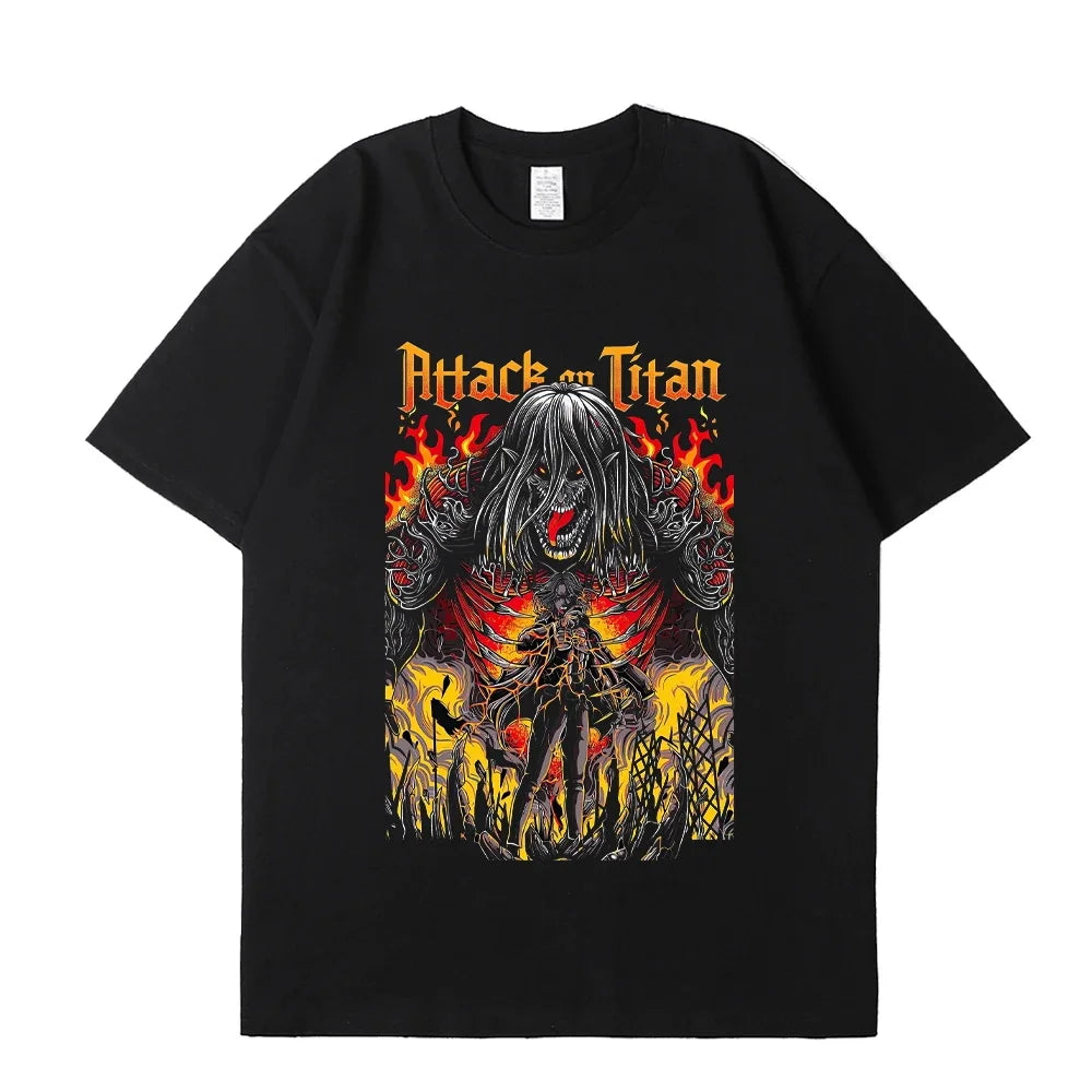 Japanese Anime Attack on Titan Graphic Printed T-shirt Summer unisex Loose and Breathable cotton T-shirt Top