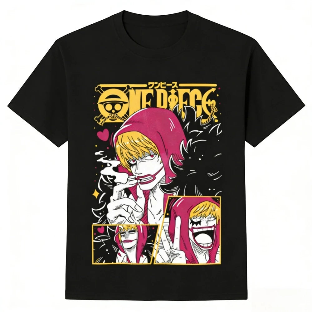 2026 Summer One Piece Corazon Retro Cotton Print T-Shirt Anime Fans Casual Sport Harajuku Top Adult Kids Short Sleeve Tee Y2k