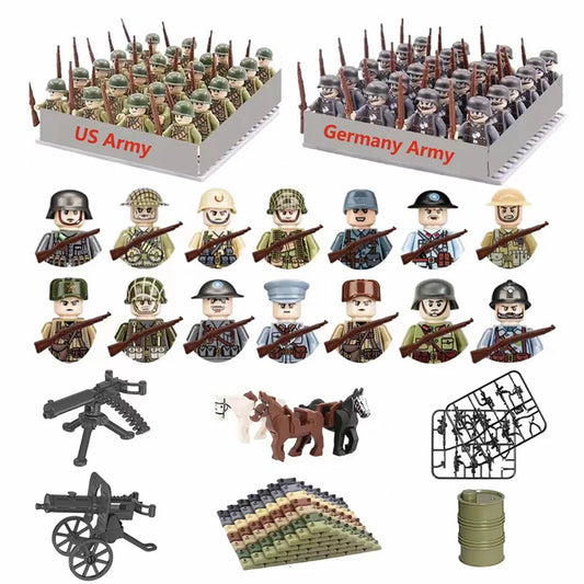 24pcs/batch WW2 Military Character WW2 Army Building Blocks Military Soldier Character Building Blocks Kids Holiday Gift Toys