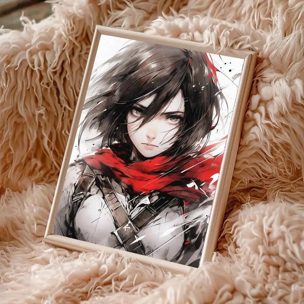 Mikasa Ackerman Anime Attack On Titan Posters Living Room Bar Cafe Quality Canvas Vintage Style Comics Painting Art Home Wall
