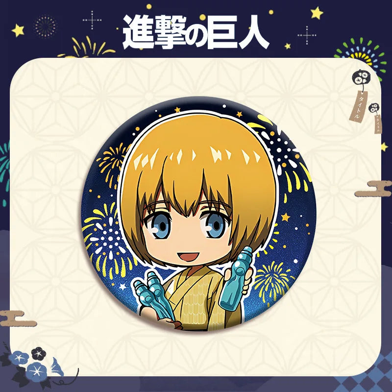 Attack on Titan Double Flash Badge 201 230 Anime Merchandise 75mm 58mm Plain Surface Laser Silver Glitter Pin Character Series