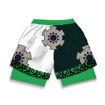 2026 Summer Bandai One Piece Character Symbols Anime Double Layer Fake Two Piece Gym Workout Shorts Quick-dry Comfy Lightweight