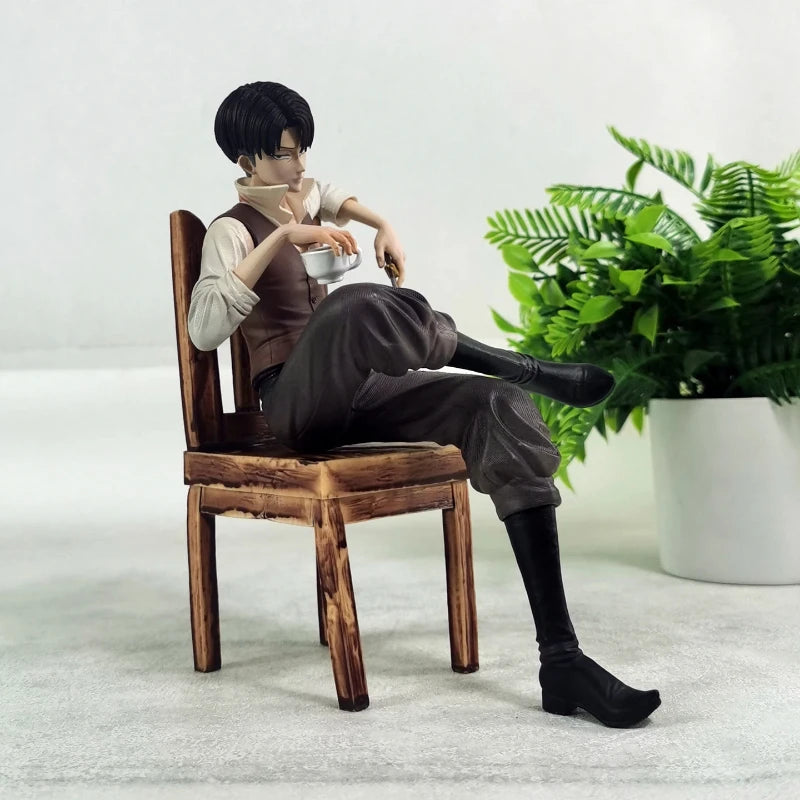 18cm Anime Attack On Titan GK Captain Levi Ackerman Sitting Figure High-Quality Statue Collectible Model Toy Desktop Decor Gift