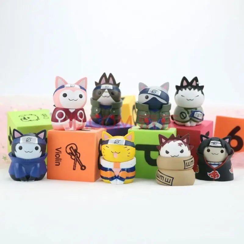 Naruto cat blind box figures, mini versions of Naruto and Sasuke, anime fan collectible desktop decorations, gift for friends