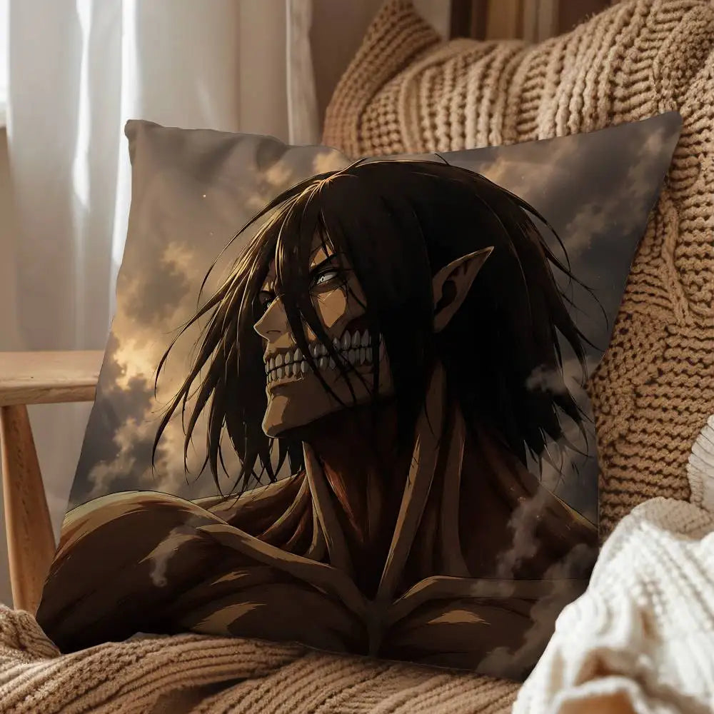 Eren Yeager Attack on Titan Print Throw Pillow Cover Square Cushion Case for Living Room Bedroom Decor