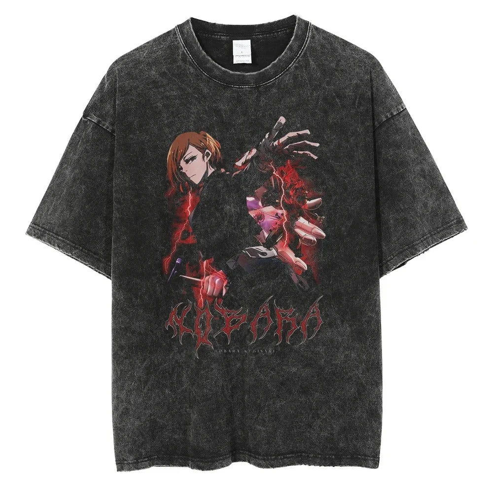 Attack on Titan Mikasa Ackerman Vintage Rock Band-style Wash Print T Shirt Men 2026 Summer Black Oversized Tee Anime Streetwear