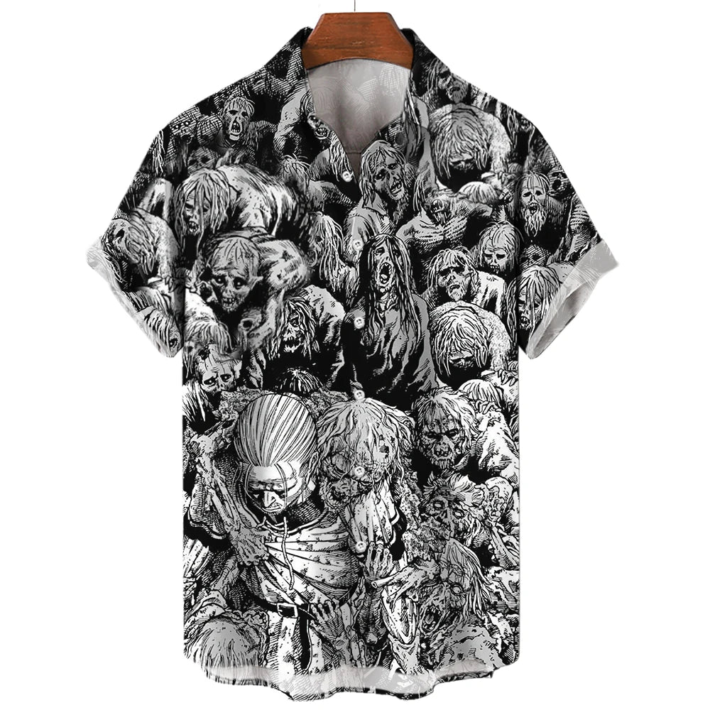 Japanese Anime Pattern Shirts 2023 Summer New men's Shirt 3D Printing Horror Print Hawaiian Clothing Personalized Design Men Top