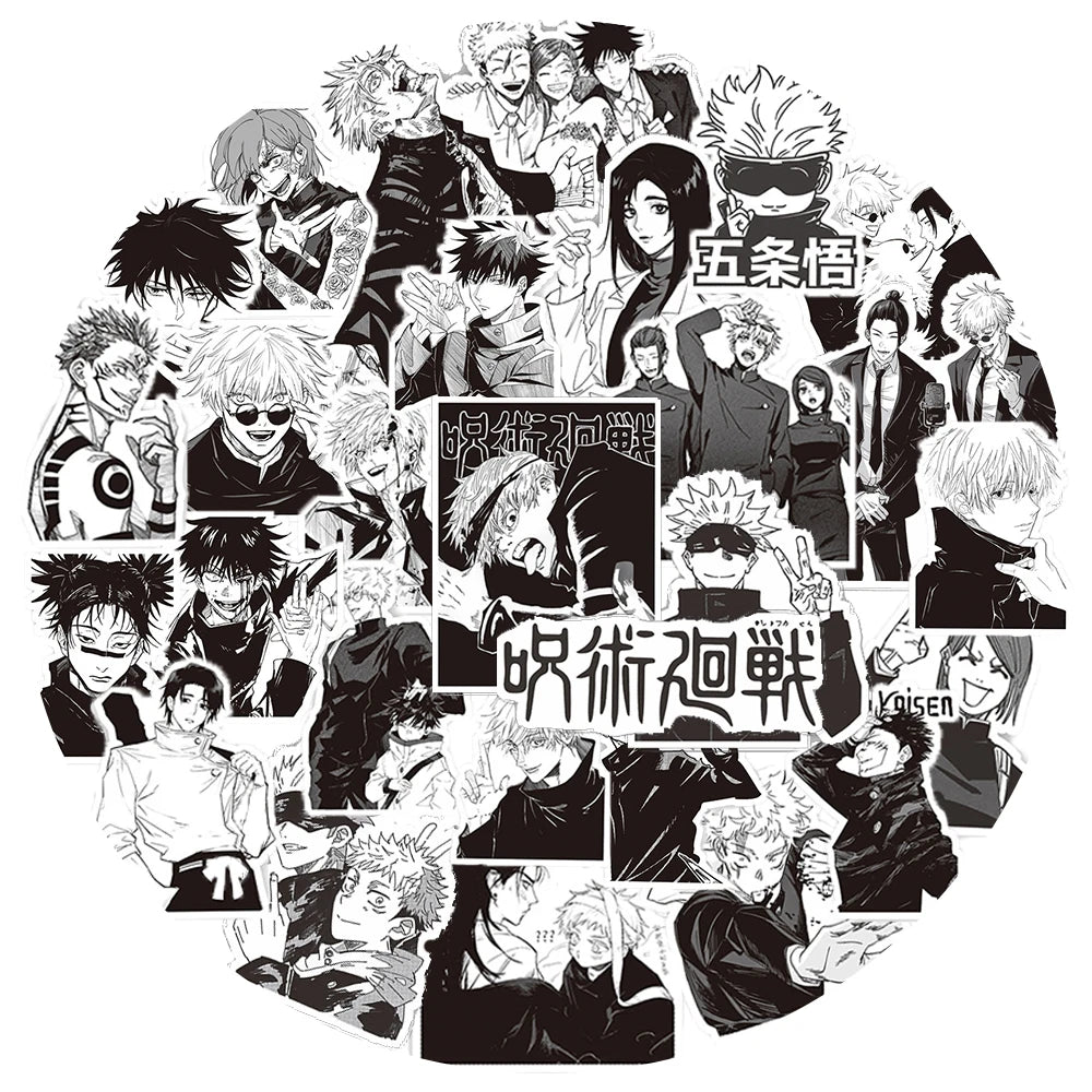 10/30/65pcs Jujutsu Kaisen Anime Cartoon Stickers Cool Black White Manga Graffiti Decal DIY Guitar Motorcycle Laptop Sticker Toy