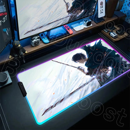 Large RGB LED Mousepad Attack on Titan Mouse Pads Anime Cool Gaming Tapis De Souris Carpet Laptop XXL Gabinete Gamer Accessories