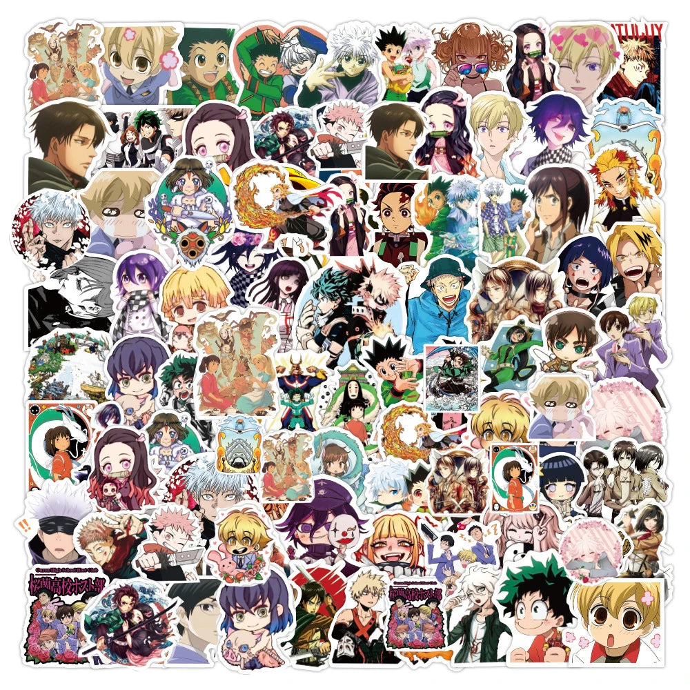 50/100pcs Cartoon Mix Anime Stickers Attack On Titan Jujutsu Kaisen Decals Skateboard Laptop Car Motorcycle Waterproof Sticker