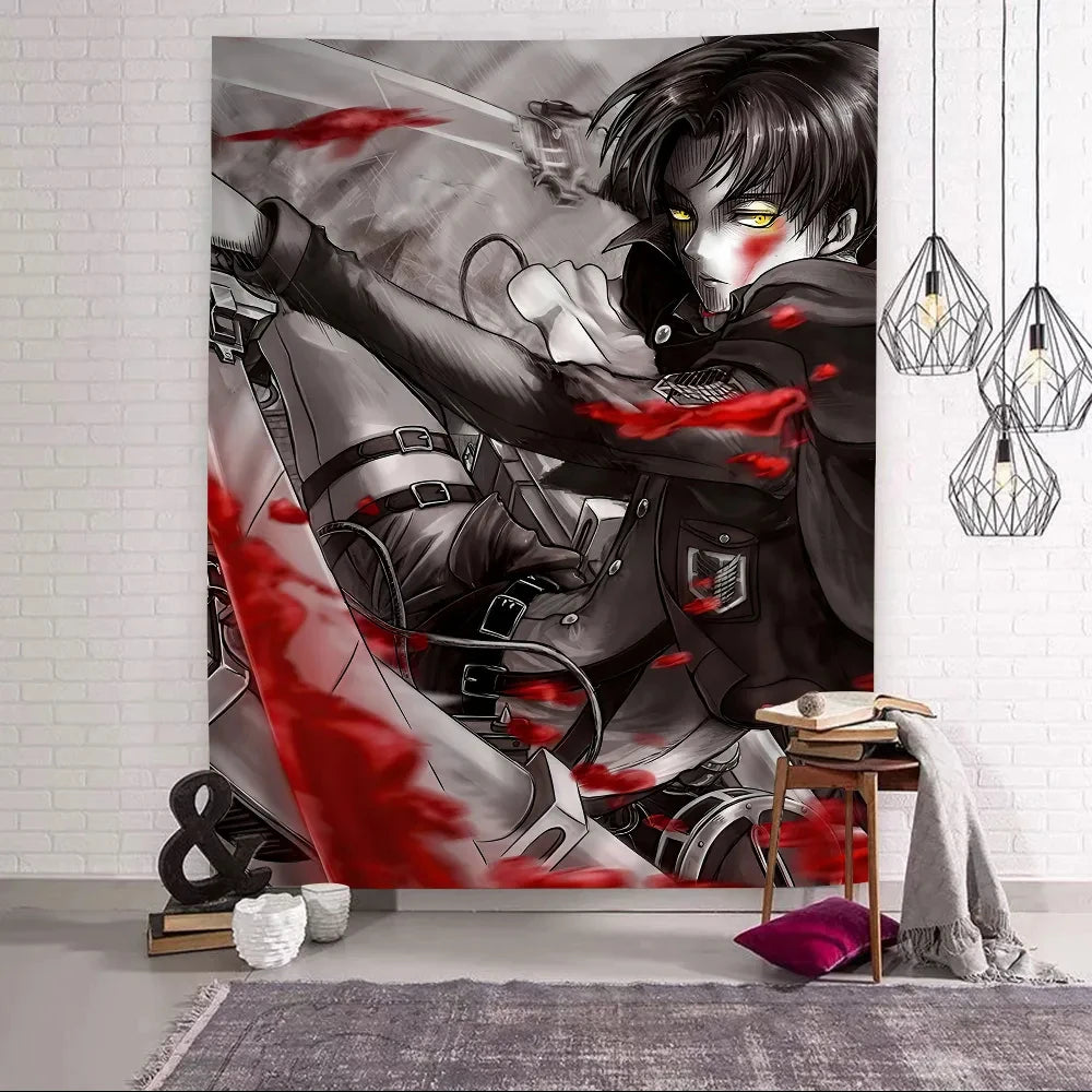 Attack on Titan Levi Ackerman Anime Printed Large Wall Tapestry Cheap Hippie Wall Hanging Bohemian Tapestries Mandala Home Decor
