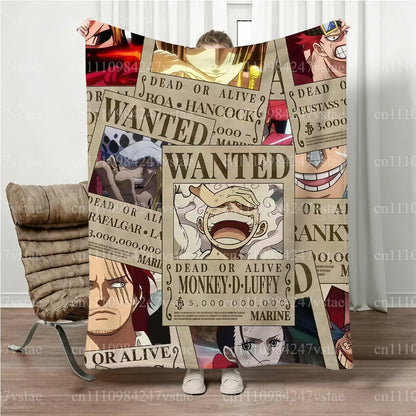 Hot Luffy Wanted Blanket Four Season Parent-Child Matching Family Soft Flannel All Season Warm Throw Blanket Sofa Bed Home Gift