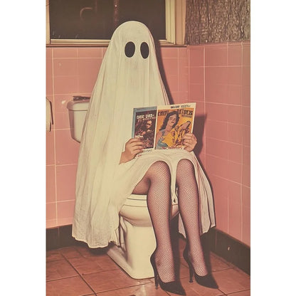 Funny Weird Bathroom Alien on The Toilet Ghost Reading Newspaper Aesthetic Poster Canvas Painting Wall Pictures Home Decor