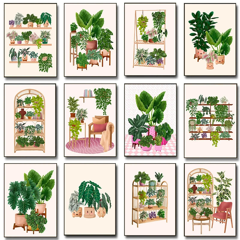 Trendy Cute Plants On A Shelf Posters Modern Quirky Plant Minimalism Prints Canvas Painting Wall Pictures Home Living Room Decor