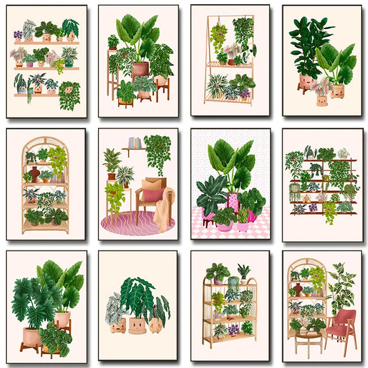 Trendy Cute Plants On A Shelf Posters Modern Quirky Plant Minimalism Prints Canvas Painting Wall Pictures Home Living Room Decor