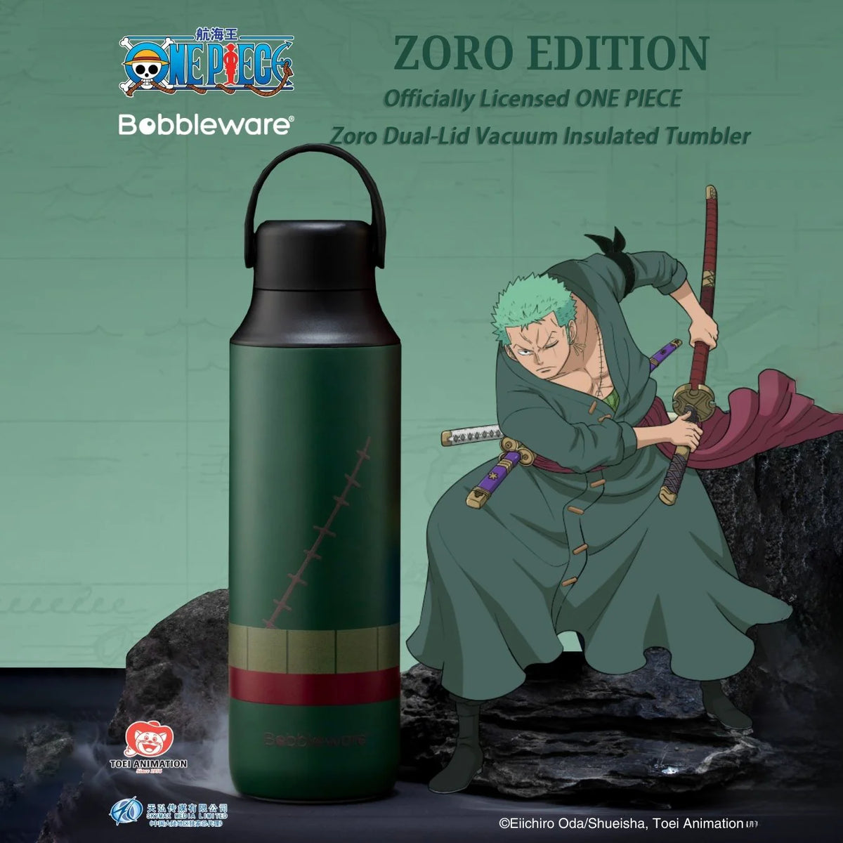 1pc Officially Licensed ONE PIECE Luffy & Zoro Dual-Lid Vacuum Tumbler Set | Dual-Drink Design Portable Insulated Cup Anime Gift