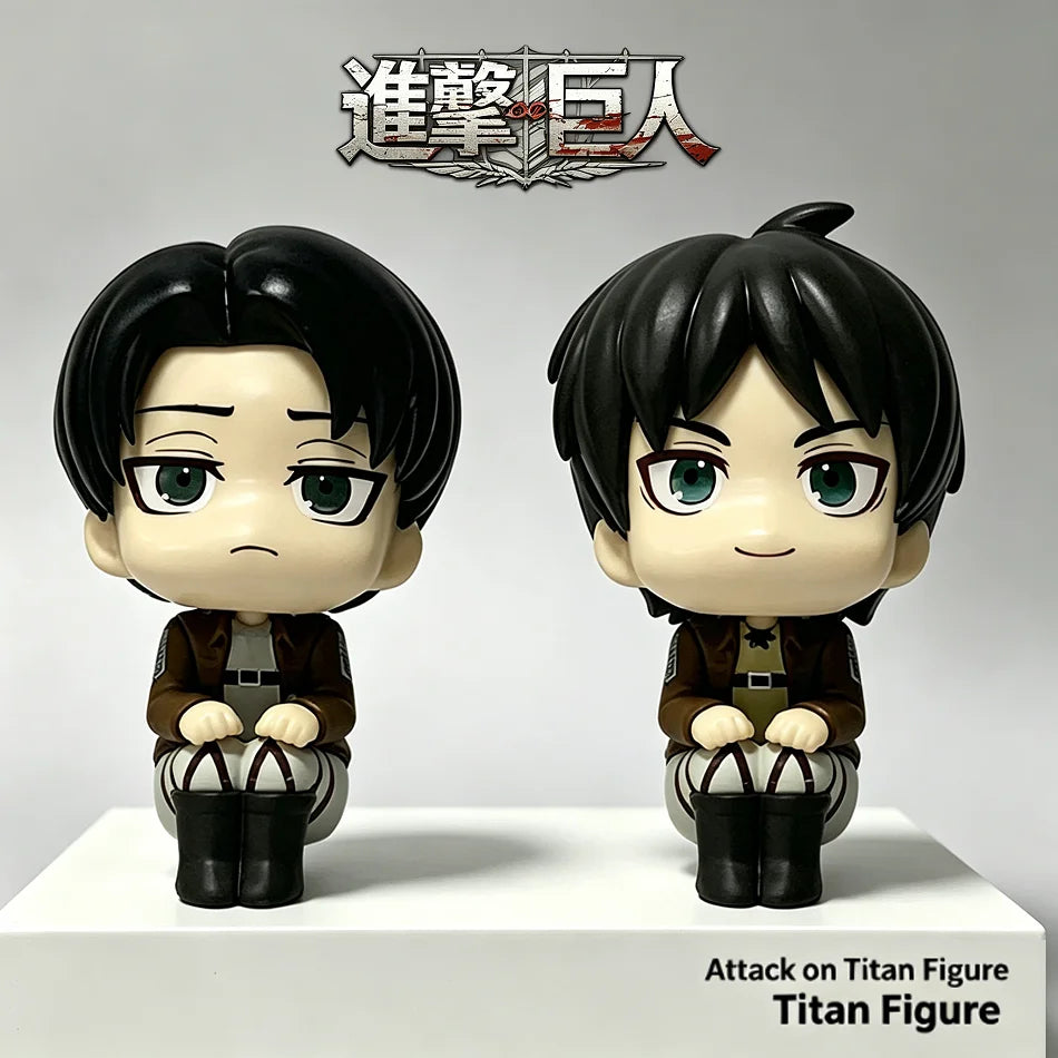 10cm Anime Attack on Titan Figure Look Up Levi Ackerman / Eren Jaeger / Mikasa Cute Q Version PVC Figurine Collectible Toy Model