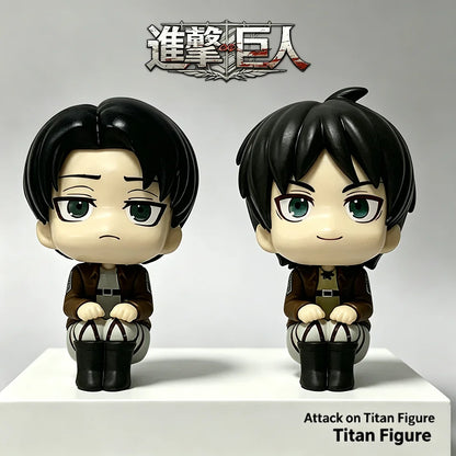 10cm Anime Attack on Titan Figure Look Up Levi Ackerman / Eren Jaeger / Mikasa Cute Q Version PVC Figurine Collectible Toy Model
