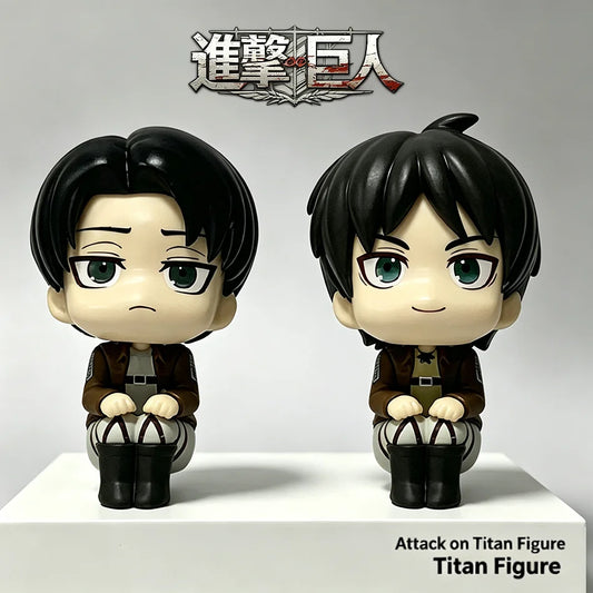 10cm Anime Attack on Titan Figure Look Up Levi Ackerman / Eren Jaeger / Mikasa Cute Q Version PVC Figurine Collectible Toy Model