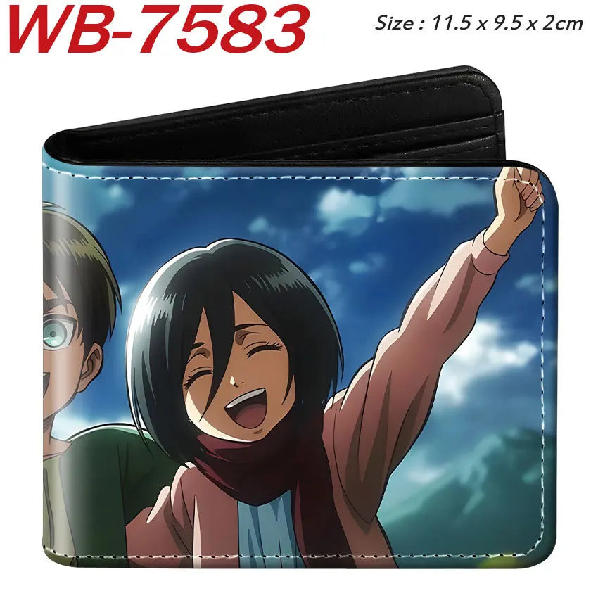 Attack On Titan Eren Jaeger Short Wallet Full Color Anime Character Printed Card Holder Coin Purse Pu Leather For Fans Gift