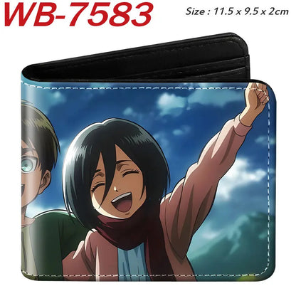 Attack On Titan Eren Jaeger Short Wallet Full Color Anime Character Printed Card Holder Coin Purse Pu Leather For Fans Gift