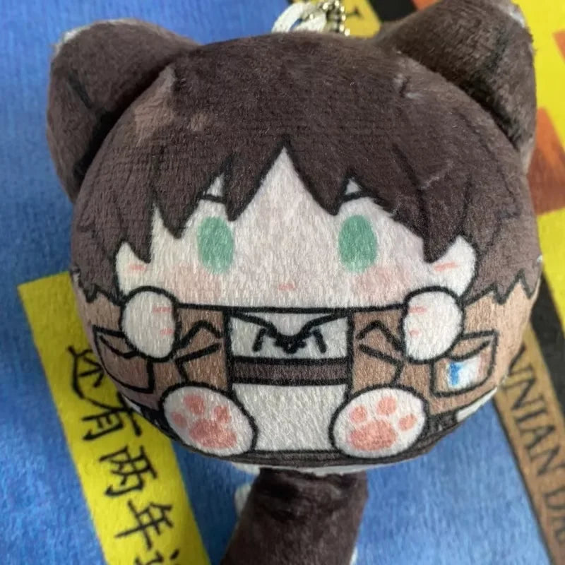 Attack On Titan Vol 2 Cat Ear Squeaky Mochi Anime Plush Pendant Levi Eren Mikasa Hange Erwin Anime Peripheral Bag Ornament Toy