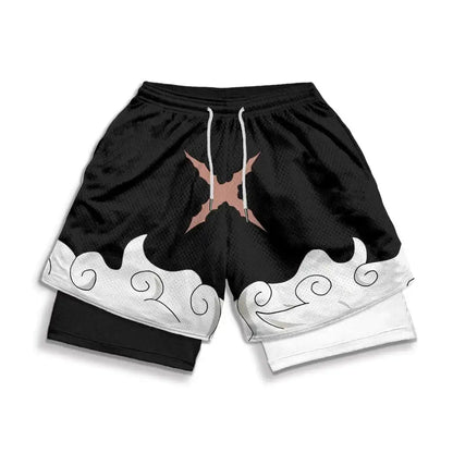 2026 Summer Bandai One Piece Character Symbols Anime Double Layer Fake Two Piece Gym Workout Shorts Quick-dry Comfy Lightweight