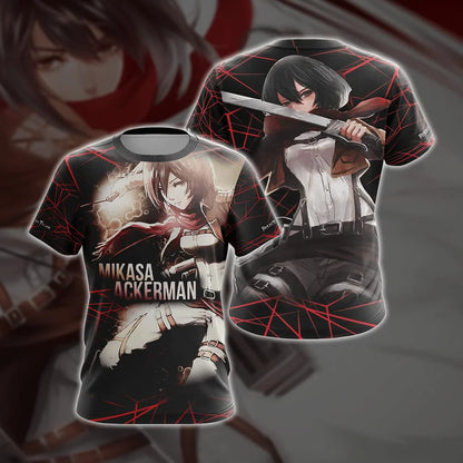2026 New Attack on Titan Mikasa Ackerman Red 3D Digital Print Short-Sleeve T-Shirt, Trendy Crew Neck, Sports & Casual Unisex Top