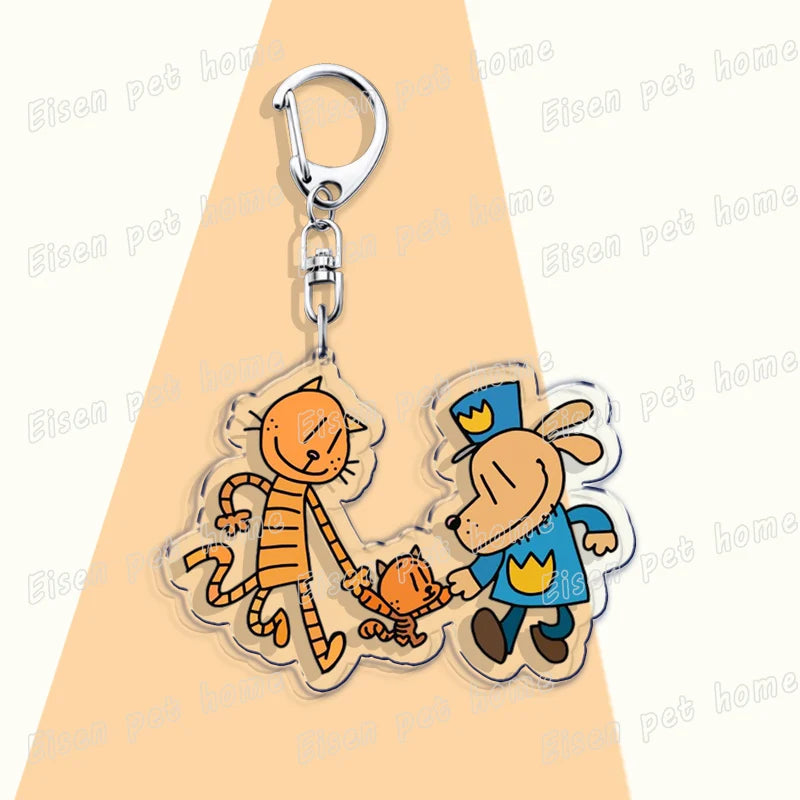 Dog Man Cat Keychain