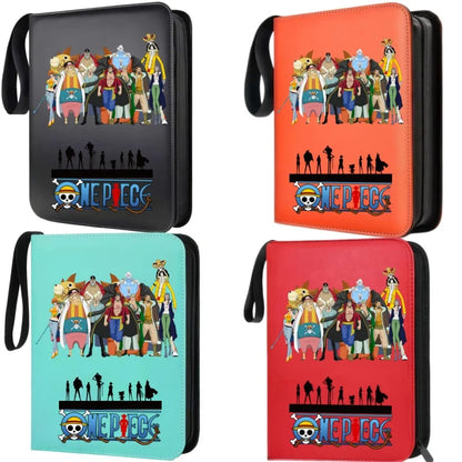 400pcs Large Capacity PU Zipper Card Album One Piece Luffy Zoro Nami 4-grid Loose-leaf Card Binder Anime Collectors Kids Gift