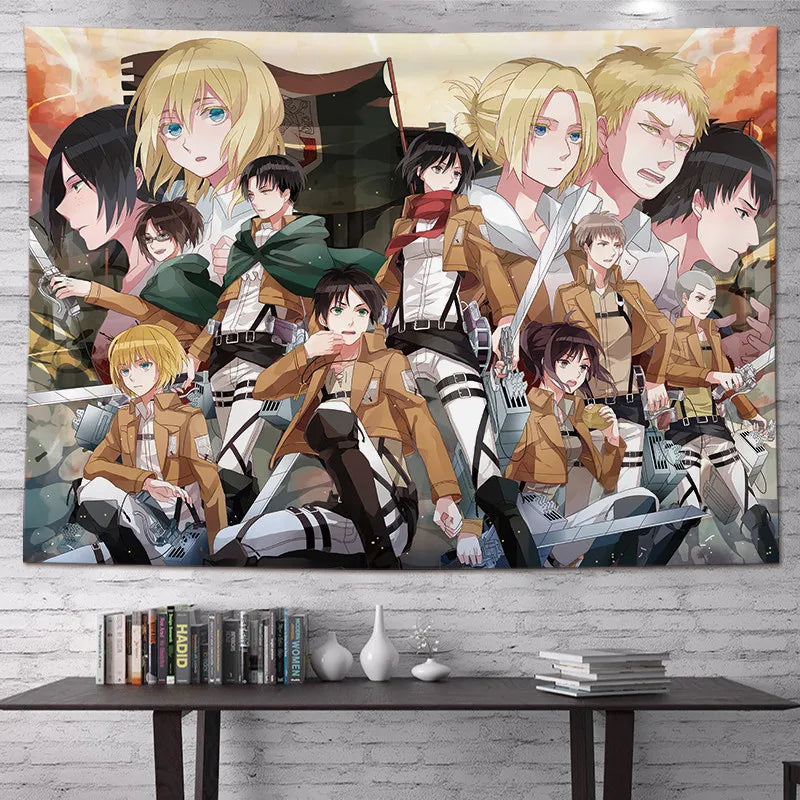 Attack on Titan Anime Tapestry Vertical Cartoon Wall Hanging Art Tapestry for Dorm Bedroom Living Room Home Decoration