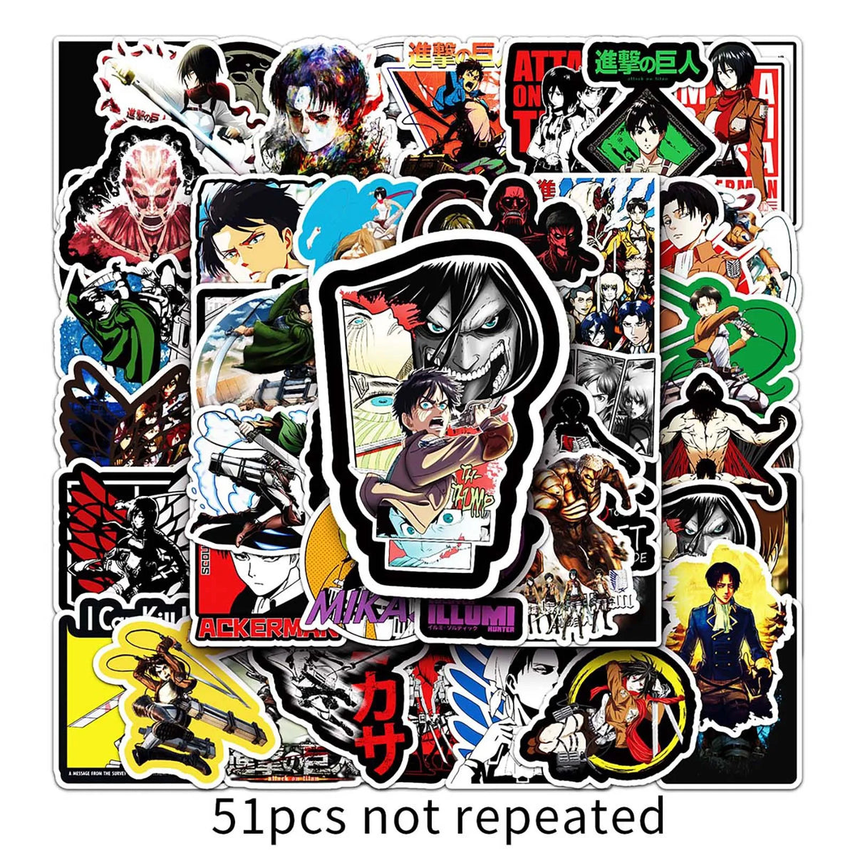 51PCS Attack on Titan Stickers Mikasa Graffiti Stickers DIY Diary Phone Case Handmade Scrapbook Aesthetic Stickers