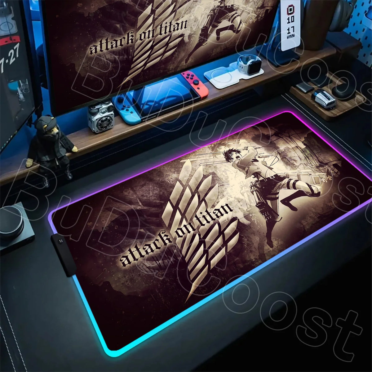 Large RGB LED Mousepad Attack on Titan Mouse Pads Anime Cool Gaming Tapis De Souris Carpet Laptop XXL Gabinete Gamer Accessories