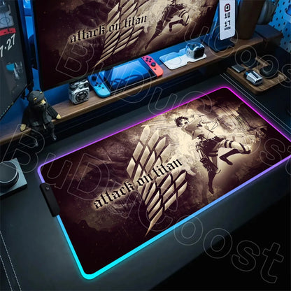 Large RGB LED Mousepad Attack on Titan Mouse Pads Anime Cool Gaming Tapis De Souris Carpet Laptop XXL Gabinete Gamer Accessories