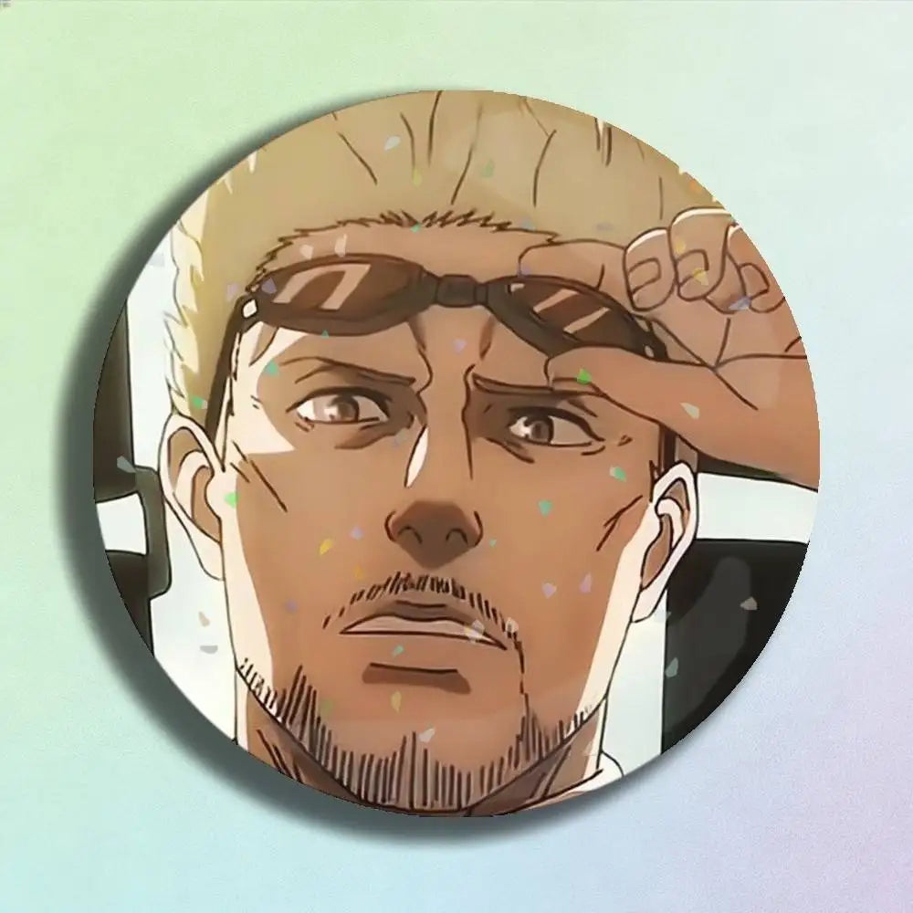 Attack on Titan Reiner Braun Laser Badge Creative Pins Brooch for Bag Clothes Hat Decor Gifts Fans Collect