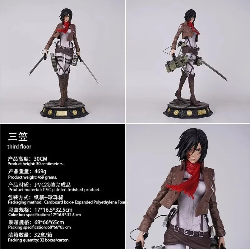 Attack On Titan Mikasa Standing Gk Pvc Figure 30cm Painted Finished Collectible Model Statue Desktop Decor For Anime Collectors