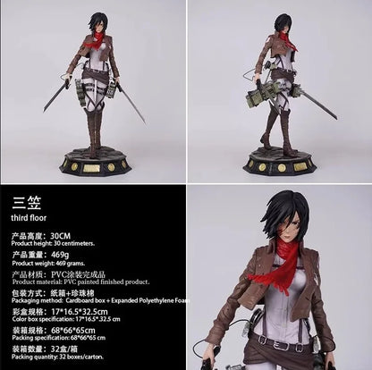 Attack On Titan Mikasa Standing Gk Pvc Figure 30cm Painted Finished Collectible Model Statue Desktop Decor For Anime Collectors