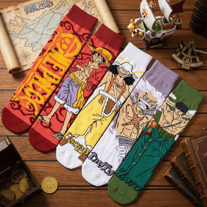 Unisex One Piece Anime Crew Socks Luffy Zoro Gear 5 Cotton Cartoon Streetwear Hosiery for Fans