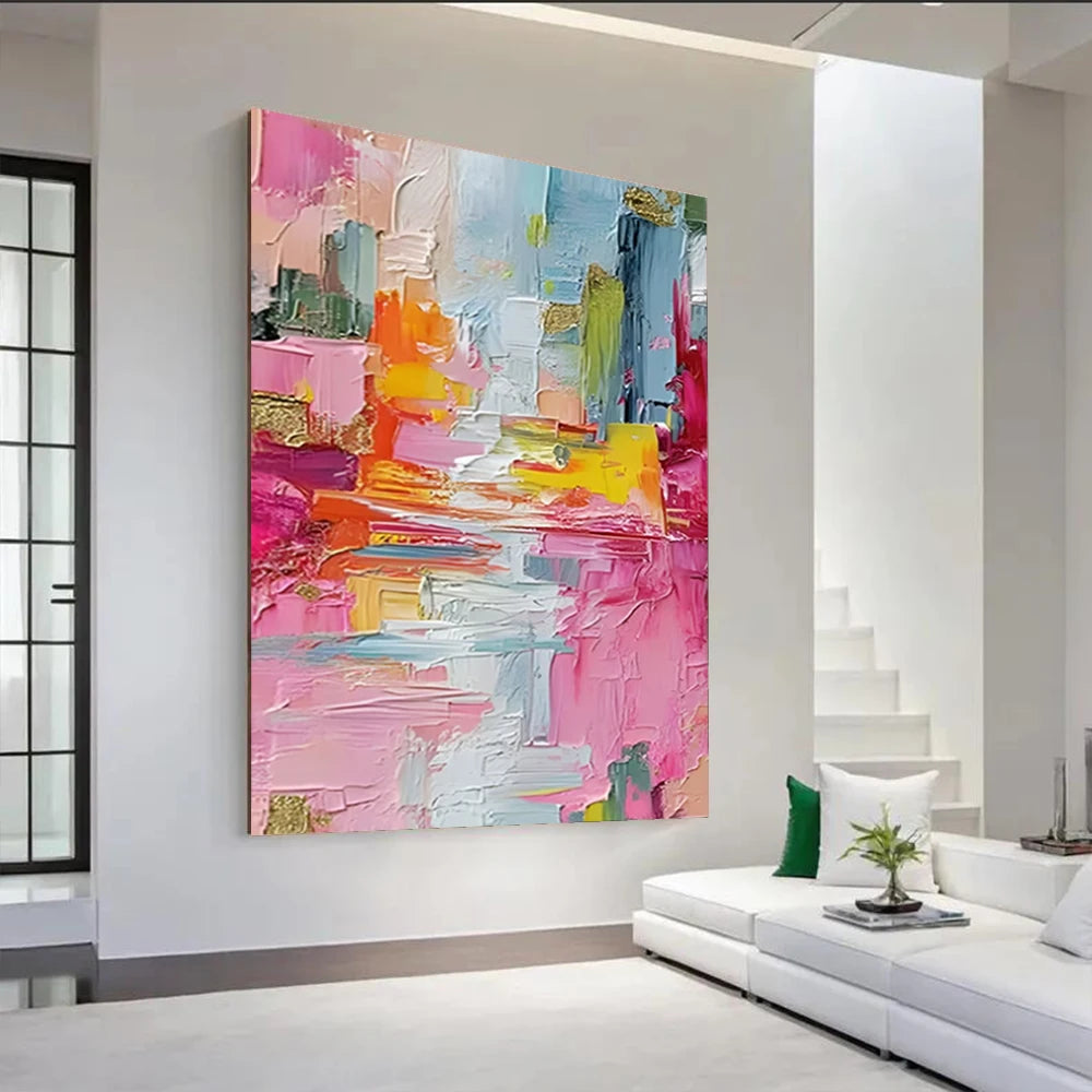 Large Picture Abstract Oil Painting on Canvas - Handmade Art Knife Drawing Wall Images for Home Living Room Decor Mural Artwork