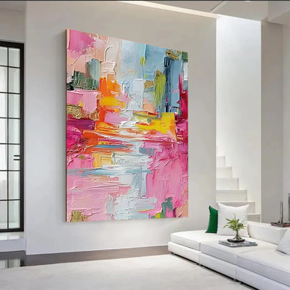 Large Picture Abstract Oil Painting on Canvas - Handmade Art Knife Drawing Wall Images for Home Living Room Decor Mural Artwork